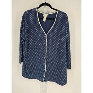 Vintage Body Drama Lingerie Womens Sz 2X Long Sleeve Sleep Shirt Blue Polka Dot